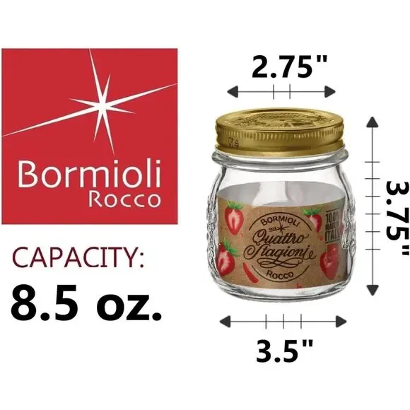 Bormioli Rocco Quattro Stagioni Small Glass Mason Jars 8.5, Set of 12 - Picture 4 of 10